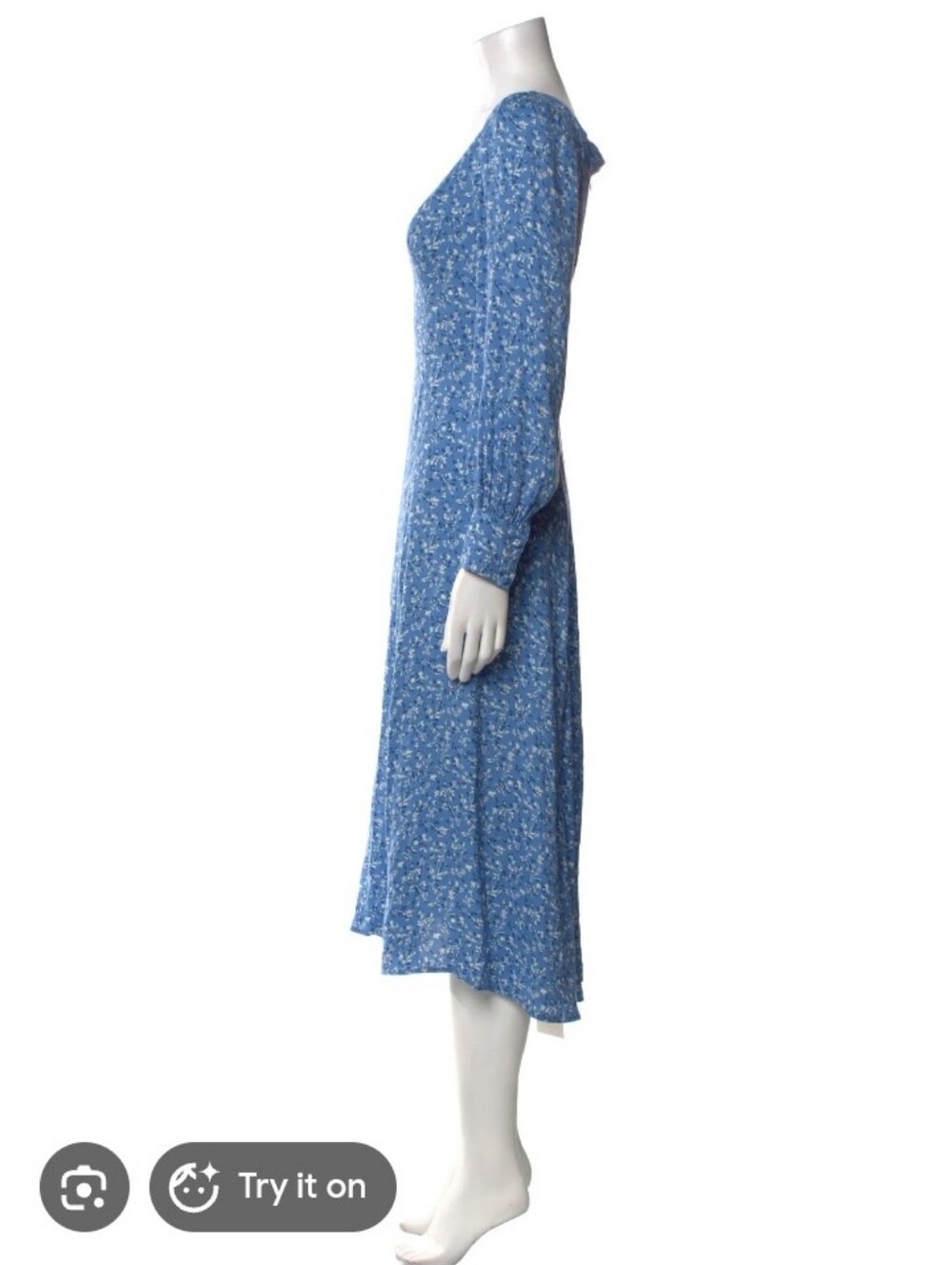 Reformation Blue Floral Midi Dress with Scoop Neck and Long Sleeves - Picture 3 of 13